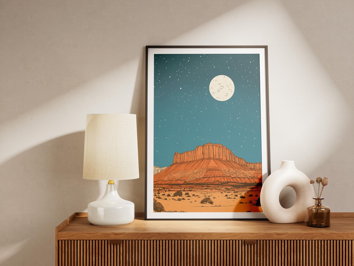 Capitol Reef National Park Moonlit Red Rock Butte Under Stars Night Poster - Image 4