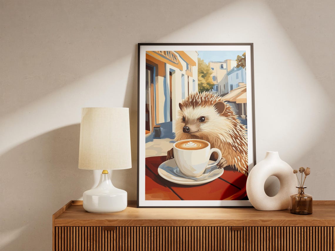 Hedgehog Coffee Poster Cafe Art Print Whimsical Animal Wall Decor Latte Cozy Kitchen Lover Gift Cute Illustration - Image 4