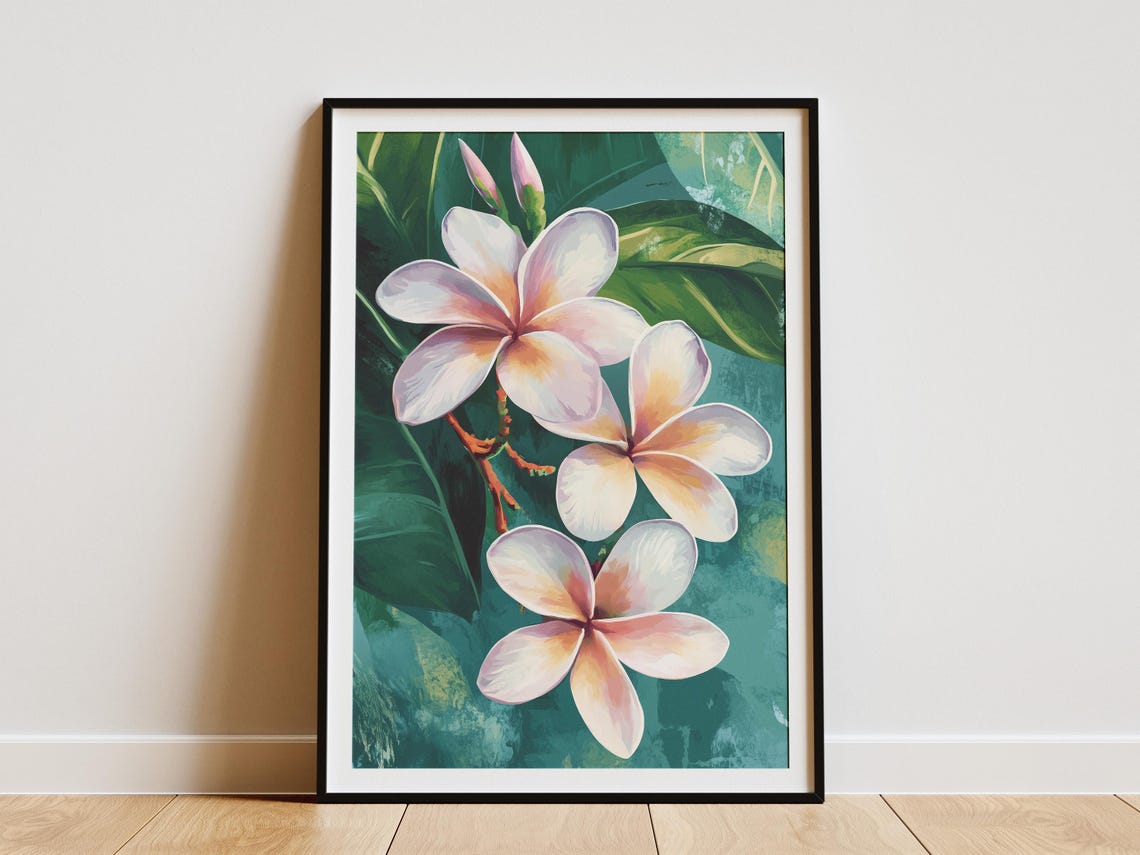 Tropical Frangipani Flowers Botanical Art Print