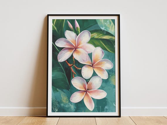 Tropical Frangipani Flowers Botanical Art Print