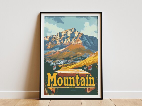 South Africa Table Mountain Landscape Poster Minimalist Travel Art Print Vintage Vacation Home Decor
