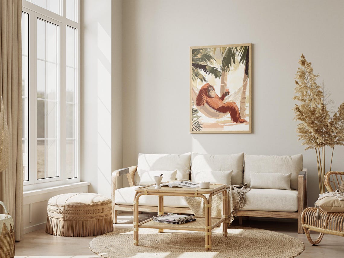 Orangutan Lounging In Hammock With Cocktail Under Palm Trees Poster - Image 4