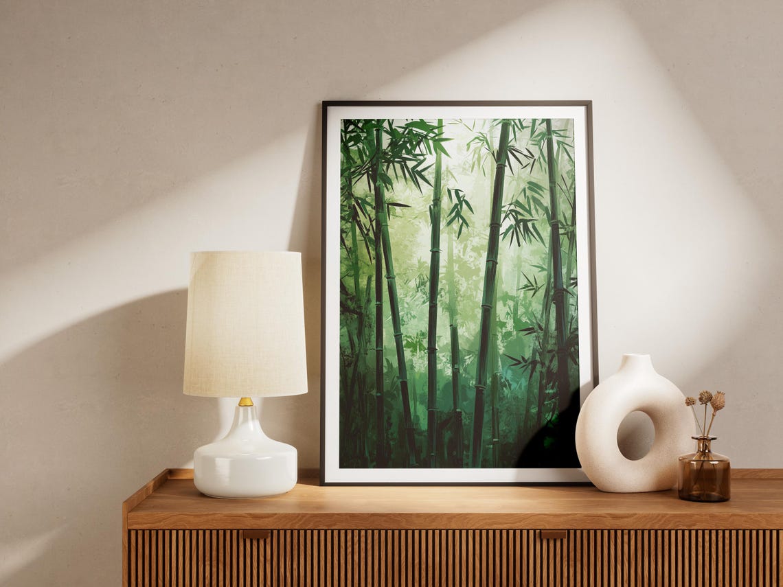 Bamboo Forest Japanese Green Zen Nature Inspired Botanical Art Poster - Image 4