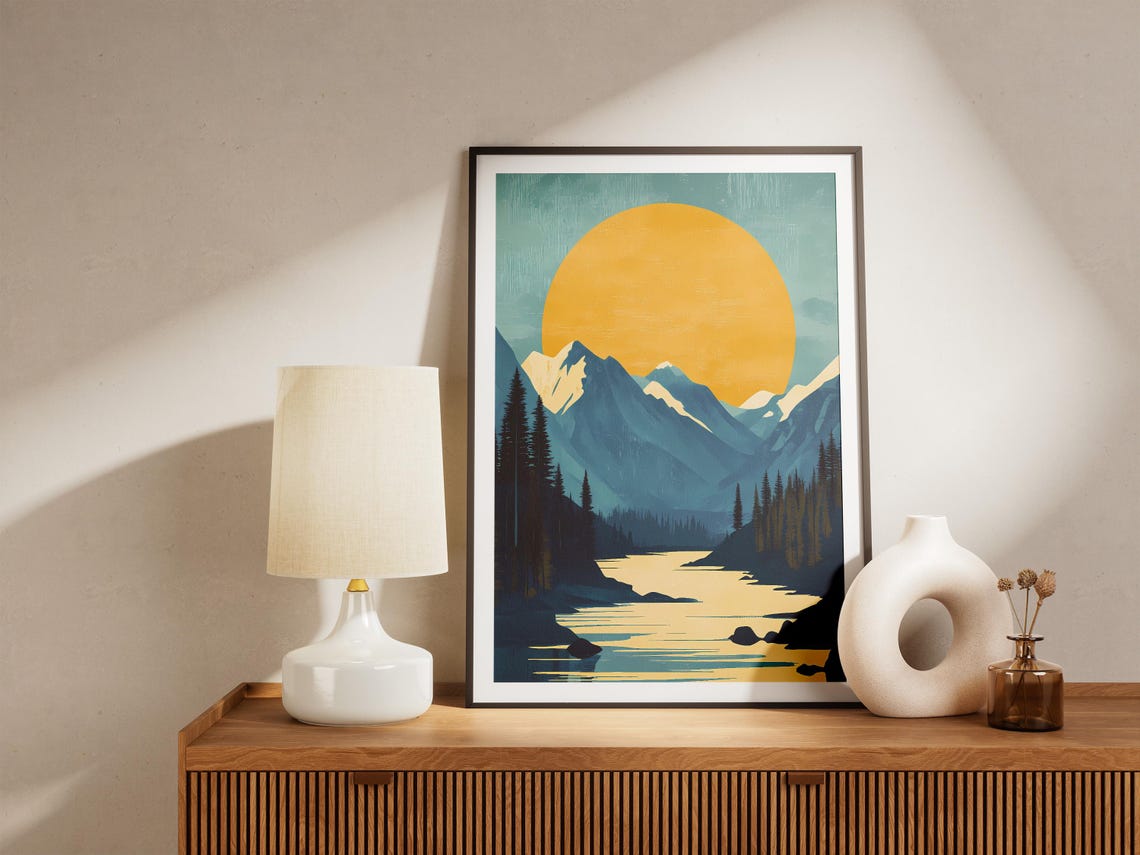 Nahanni National Park Canada Mountain Lake Golden Sunset Travel Poster - Image 5