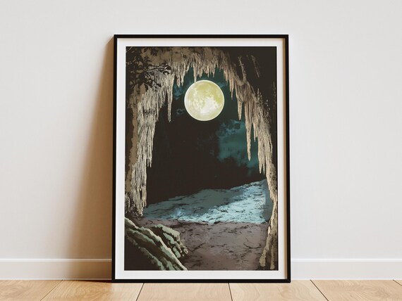 Mammoth Cave Kentucky Stalactite Cavern Moonlit Scene Vintage Travel Poster