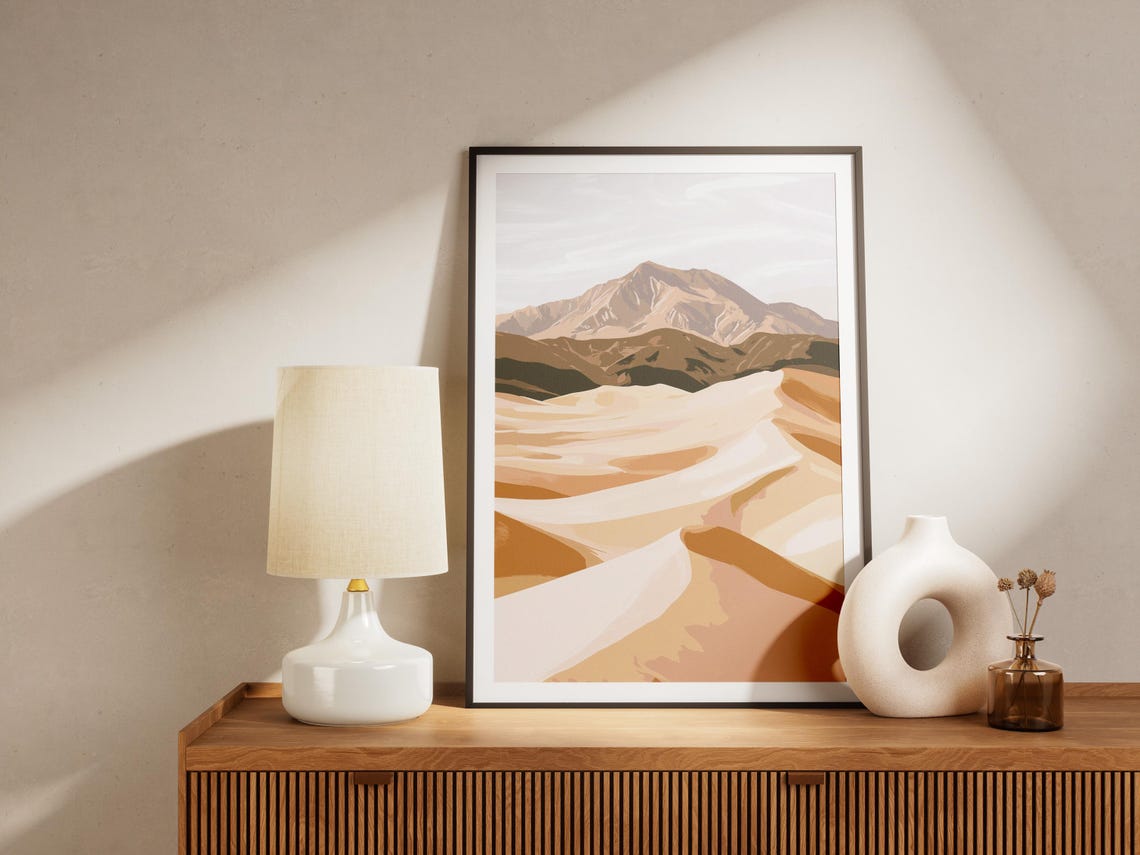 Desert Sand Dunes And Distant Mountain Peak Minimalist Poster - Image 4