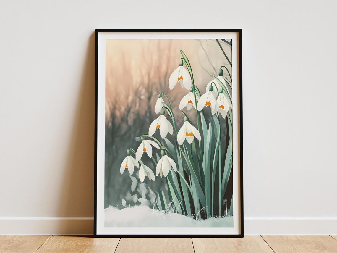 White Snowdrops Blooming Soft Light Spring Flower Art Poster