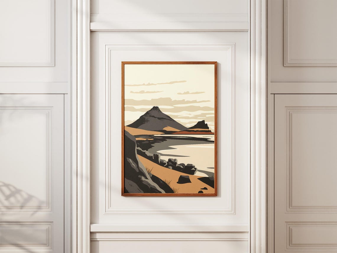 Black Sand Volcanic Coast With A Dark Peak Minimalist Art Poster - Image 2