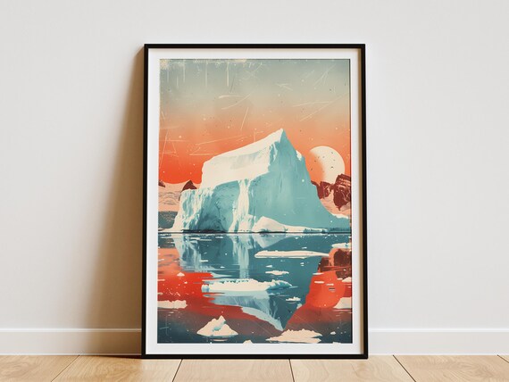Minimalist Iceberg Poster Abstract Landscape Art Print Mid Century Modern Iceberg Art Nature Wall Decor Glacier Poster