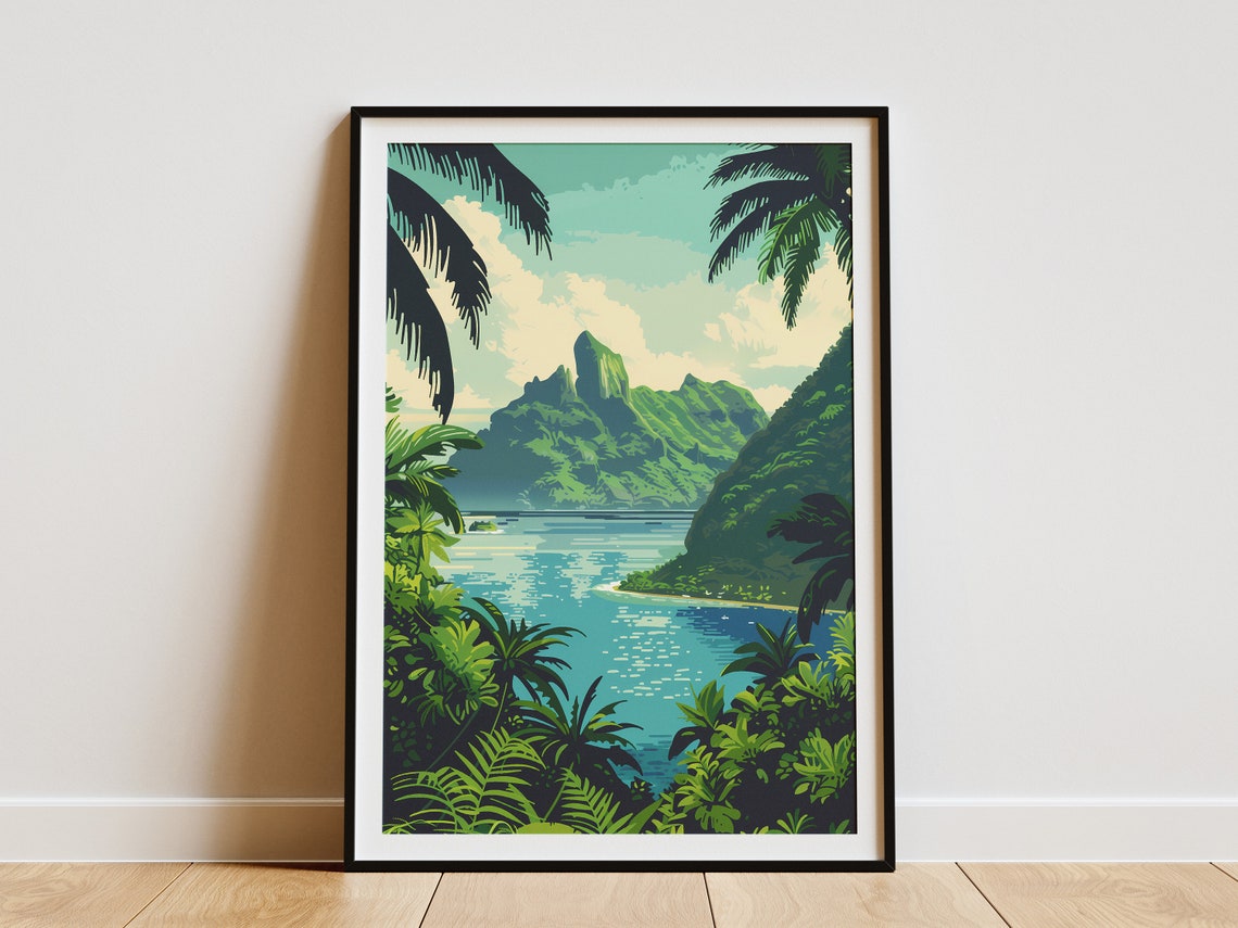 Samoa National Park Lush Tropical Bay Volcanic Peaks Travel Poster