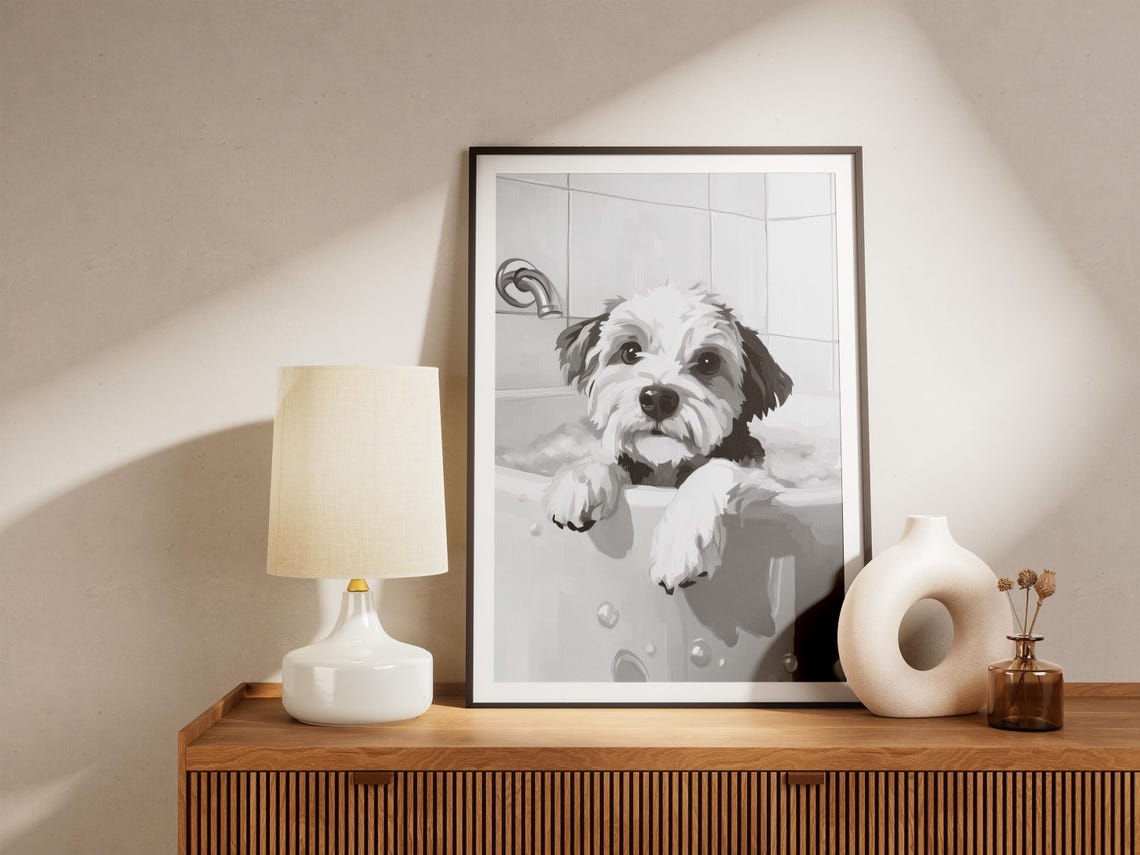 Maltese Dog In Bubble Bath Poster Cute Puppy Bathroom Wall Decor - Image 4