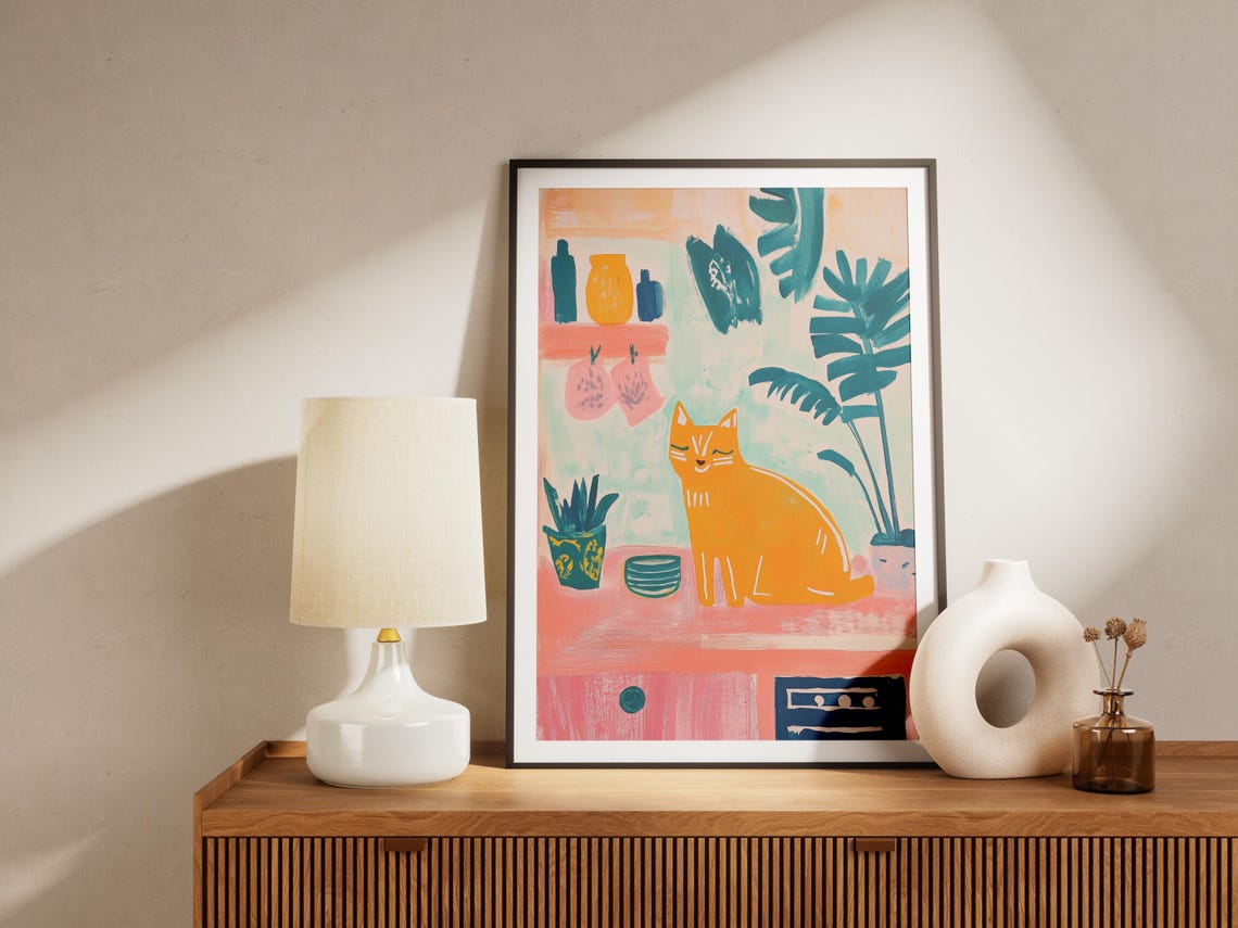 Ginger Cat Kitchen Whimsical Matisse Style Colorful Cat Poster - Image 4