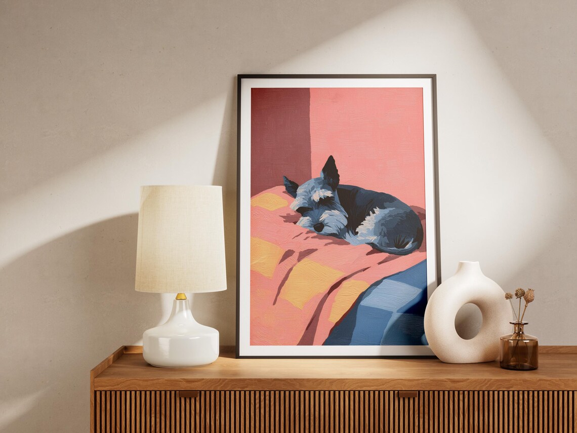 Miniature Schnauzer Sleeping Dog, Matisse Style Art Print - Image 4