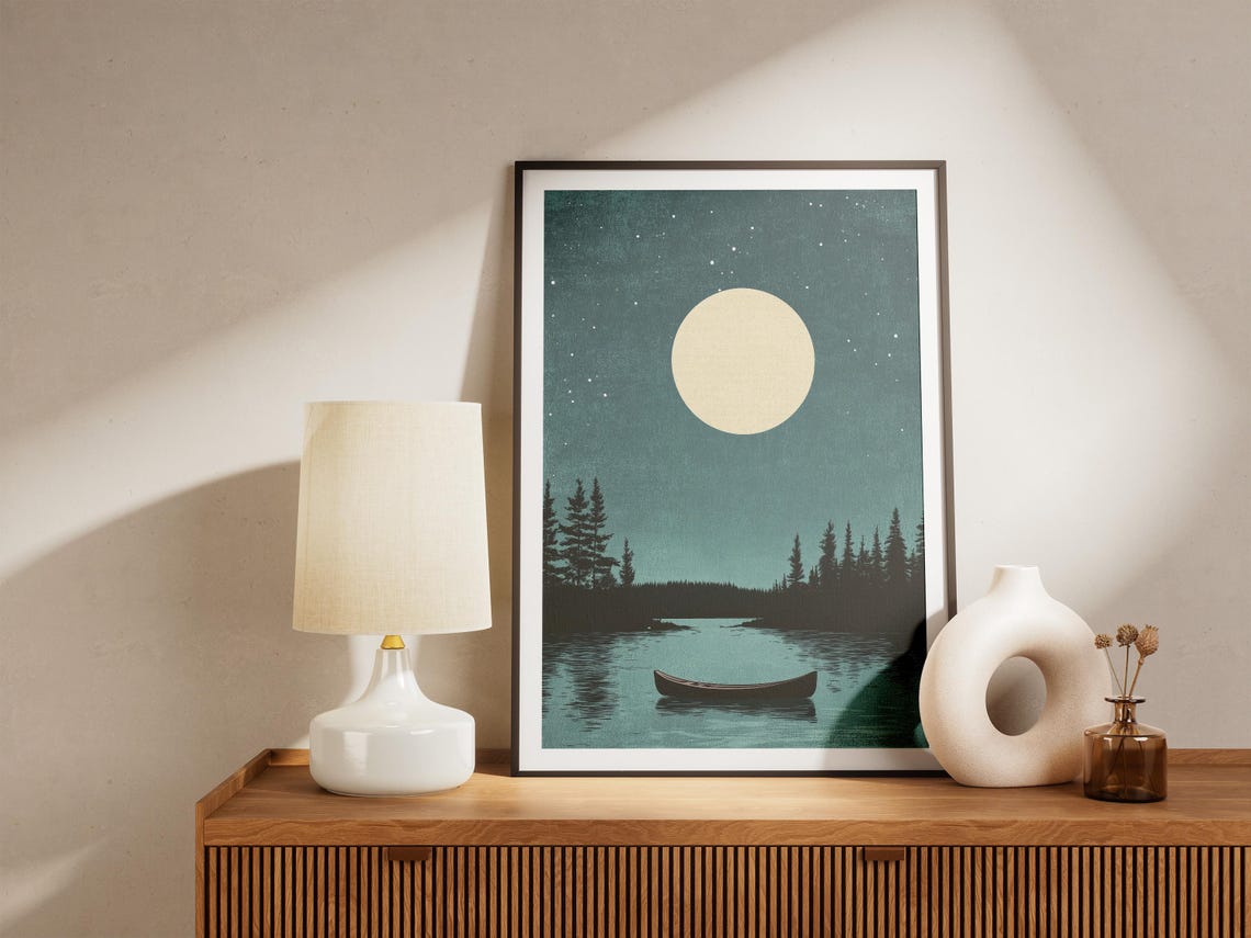 Minnesota Boundary Waters Moonlit Canoe Lake Vintage Travel Poster - Image 4