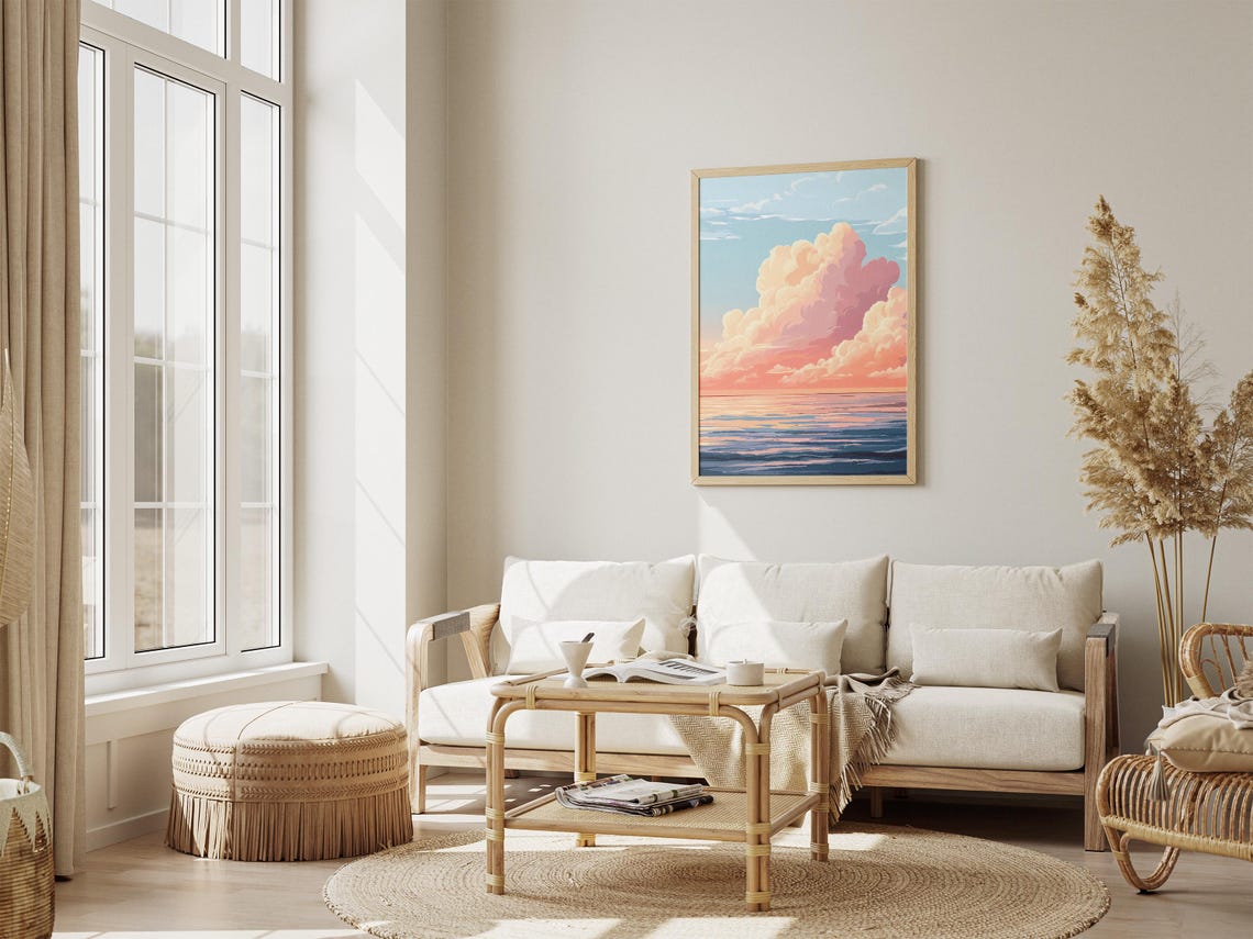 Towering Pink Cumulus Cloud Over a Calm Blue Sunset Sea Poster - Image 4