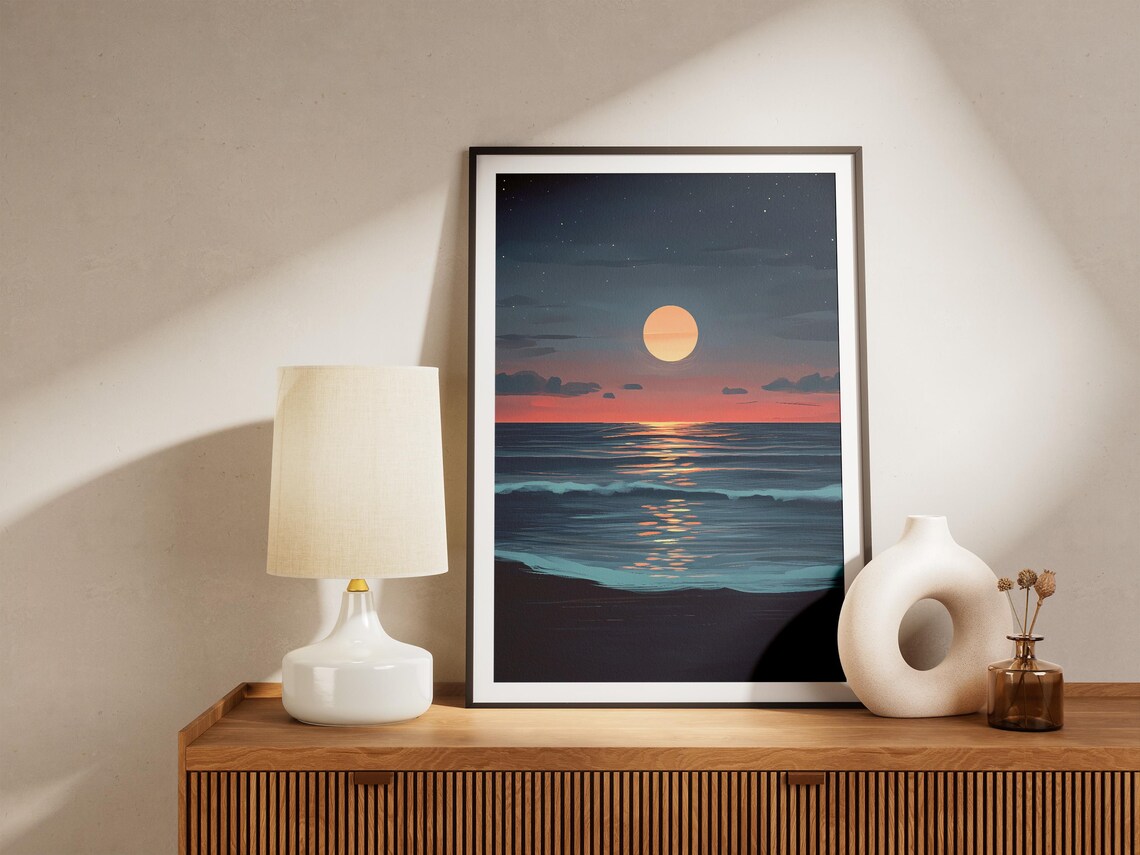 Ocean Moon Poster, Modern Minimalist Coastal Decor - Image 4