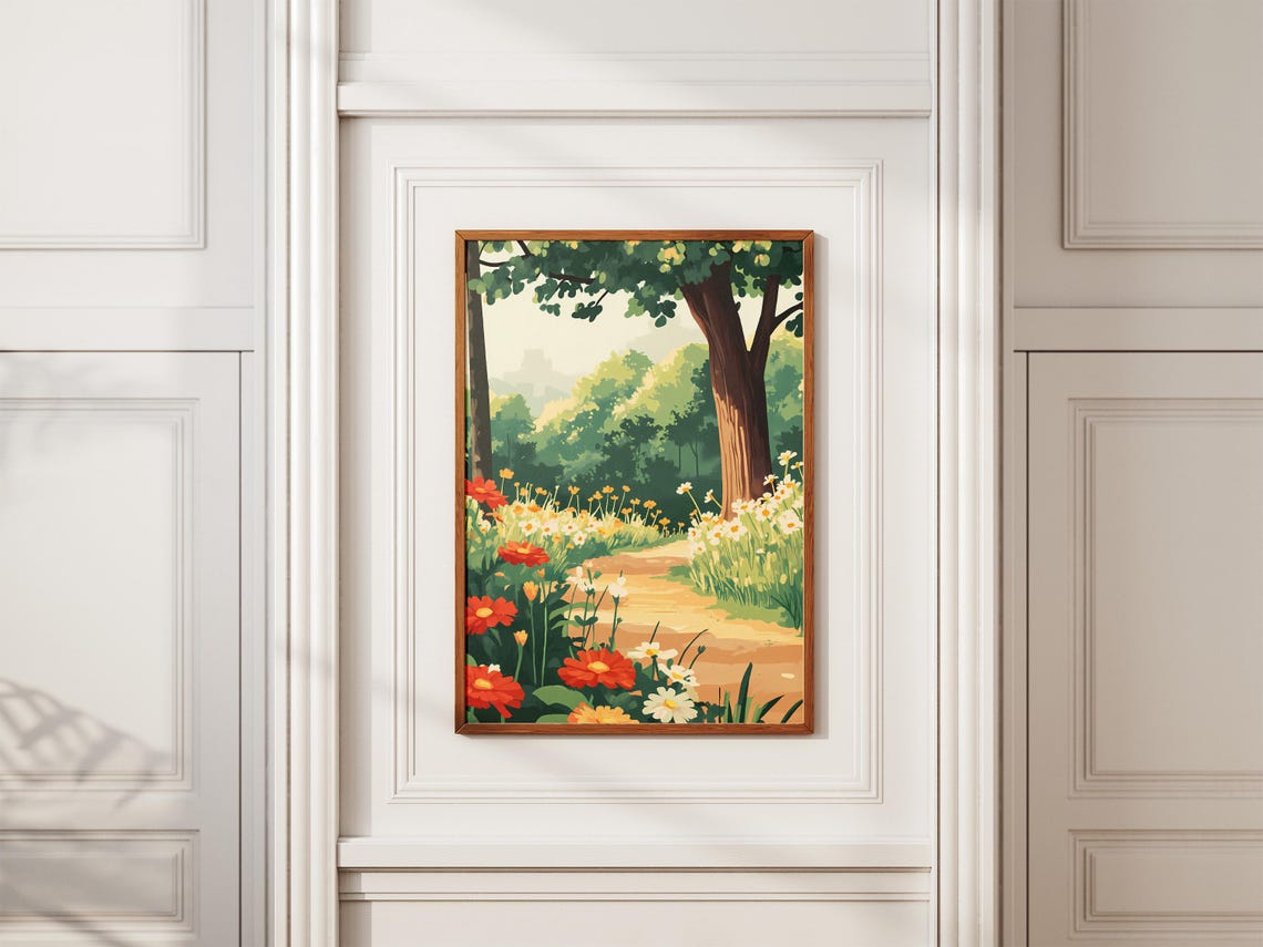 Sunny Summer Wildflower Garden Path Cheerful Landscape Poster - Image 2