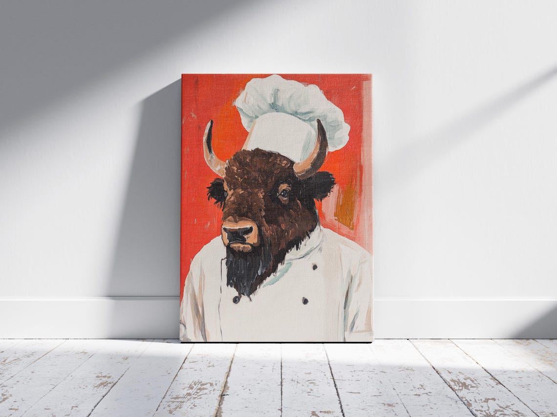 Bison Chef Poster Funny Animal Art Kitchen Decor Restaurant Wall Print Whimsical Unique - Image 2