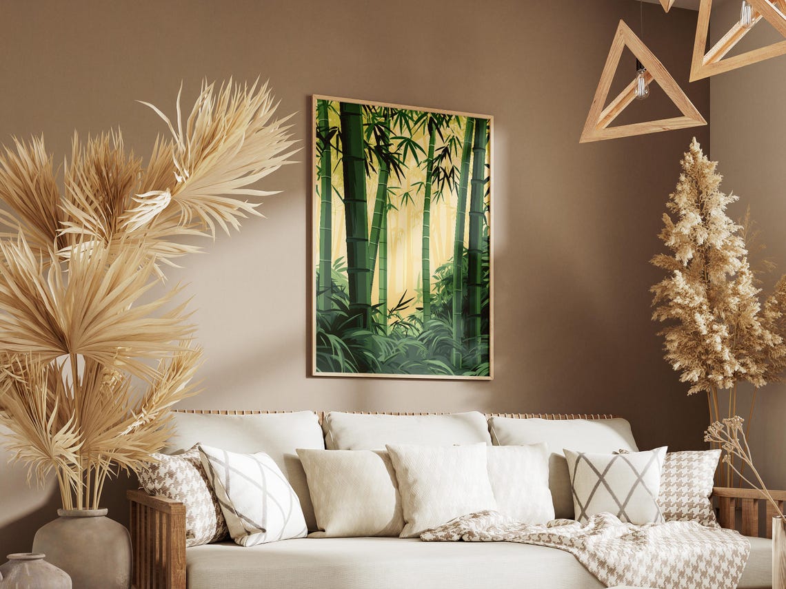 Sunlit Bamboo Forest with Tall Green Stalks Illustration Poster - Image 3