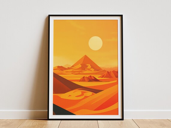 Minimalist Sahara Desert Poster Orange Landscape Art Print Mid Century Modern Desert Wall Decor Geometric Art