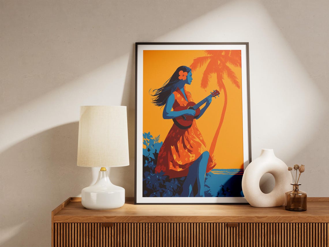 Hawaiian Girl Playing Ukulele Pop Art Palm Beach Decor Poster - Image 4