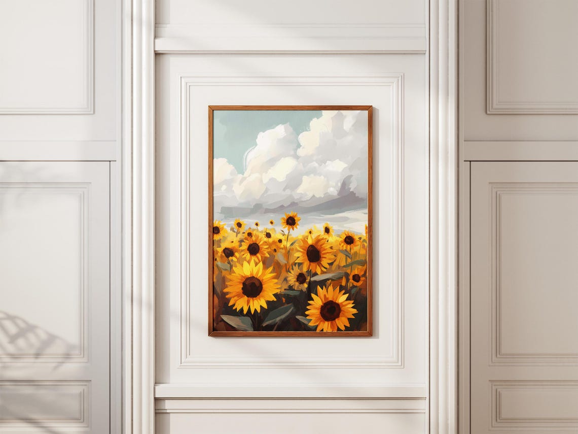 Sunflower Field Summer Dramatic Sky Floral Illustration Poster - Image 2