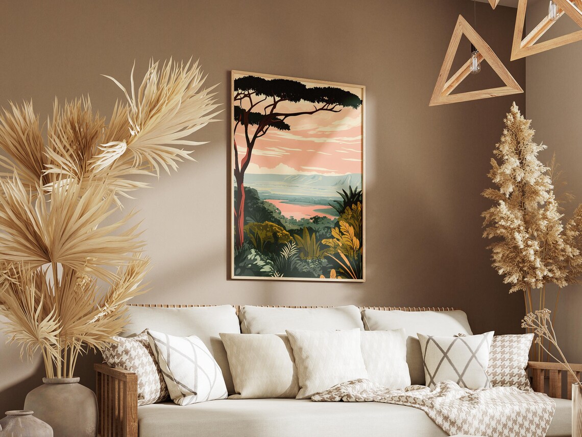 Lake Manyara Tanzania Pink Safari Sunset Vintage Travel Decor Poster - Image 3