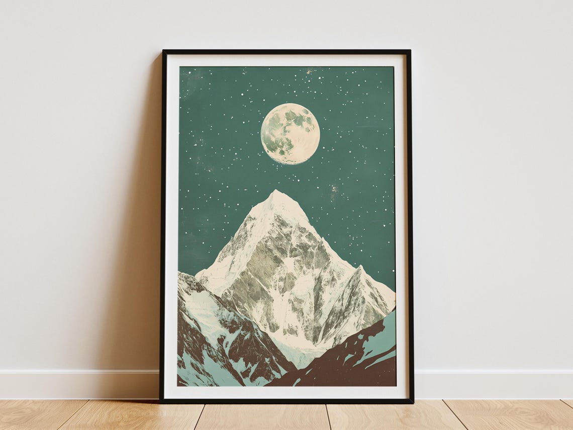 Sagarmatha National Park Moon Over Snowy Everest Peak Night Poster