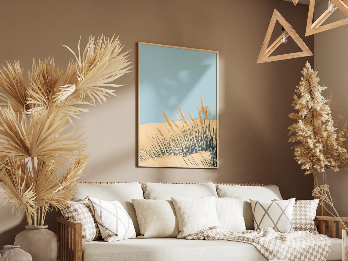 Golden Beach Grass on Sandy Dunes Under a Pale Blue Sky Poster - Image 3