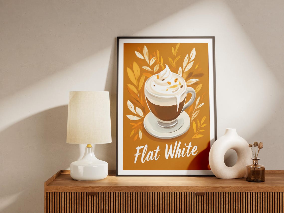 Flat White Autumn Orange Leaf Motif Warm Fall Cafe Menu Poster - Image 5