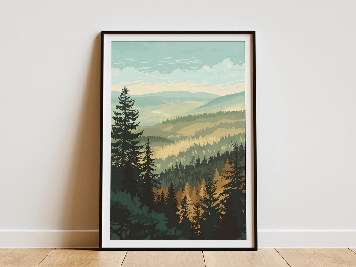 Black Forest Germany Pine Hills Morning Minimalist Forest Poster