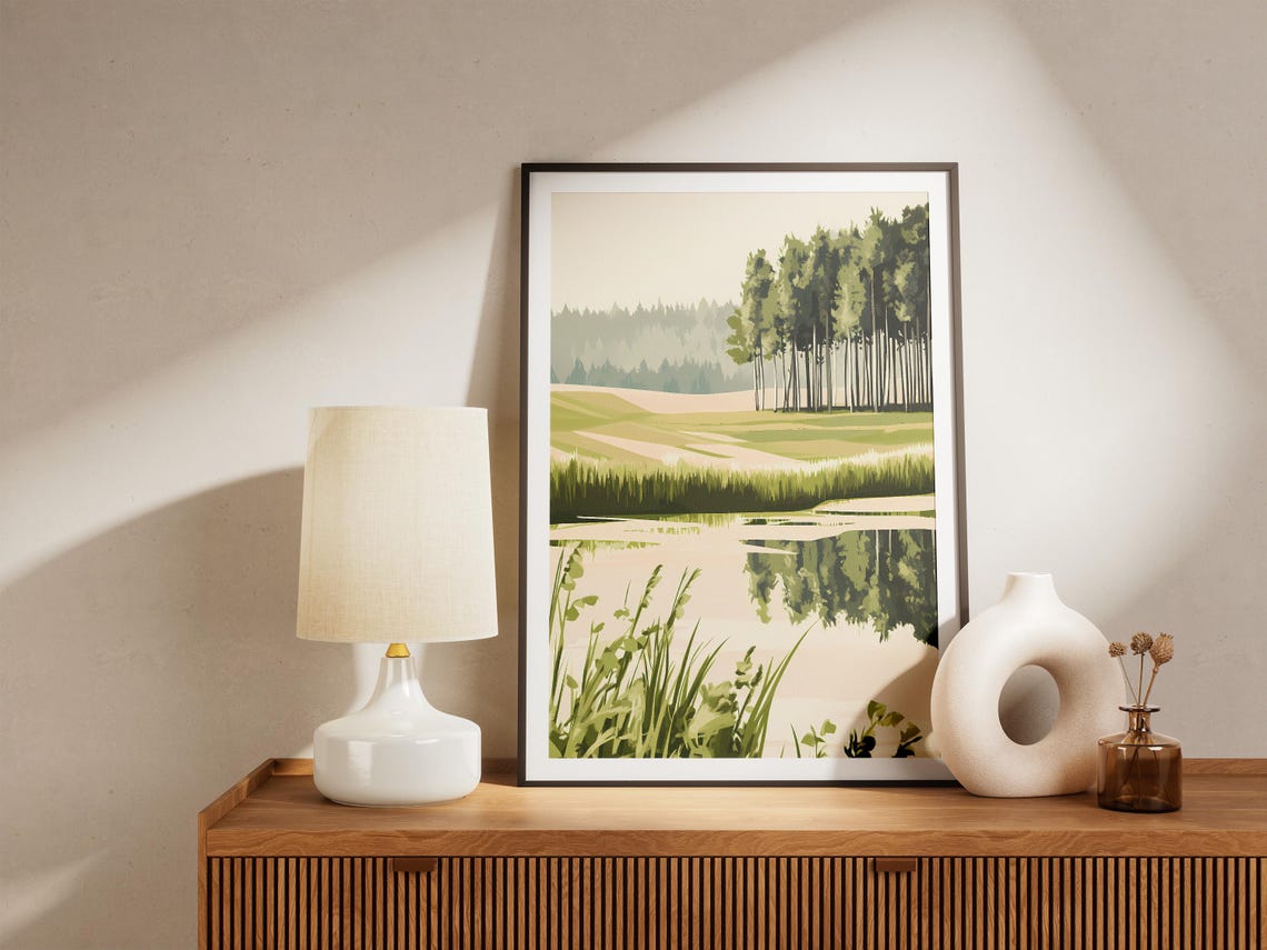 Still Forest Lake Mirror Reflection Minimalist Nature Scene Poster - Image 5