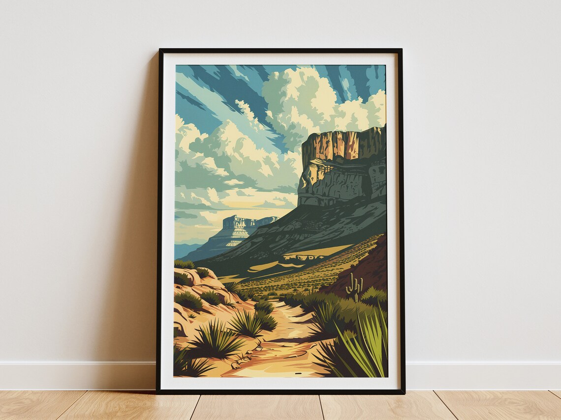 Guadalupe Mountains National Park Vintage Desert Canyon Travel Poster