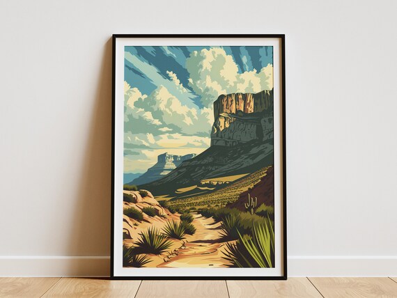 Guadalupe Mountains National Park Vintage Desert Canyon Travel Poster
