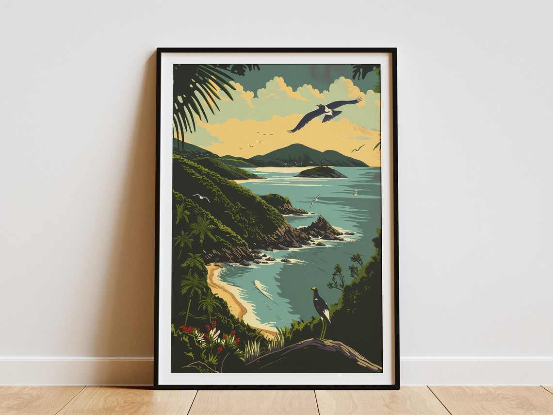 Virgin Islands National Park Tropical Beach Bay Vintage Travel Poster