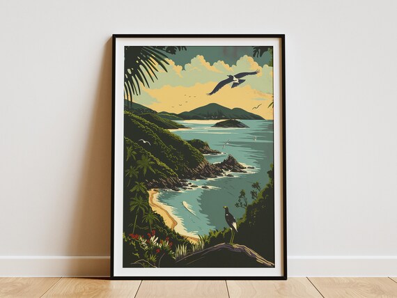 Virgin Islands National Park Tropical Beach Bay Vintage Travel Poster
