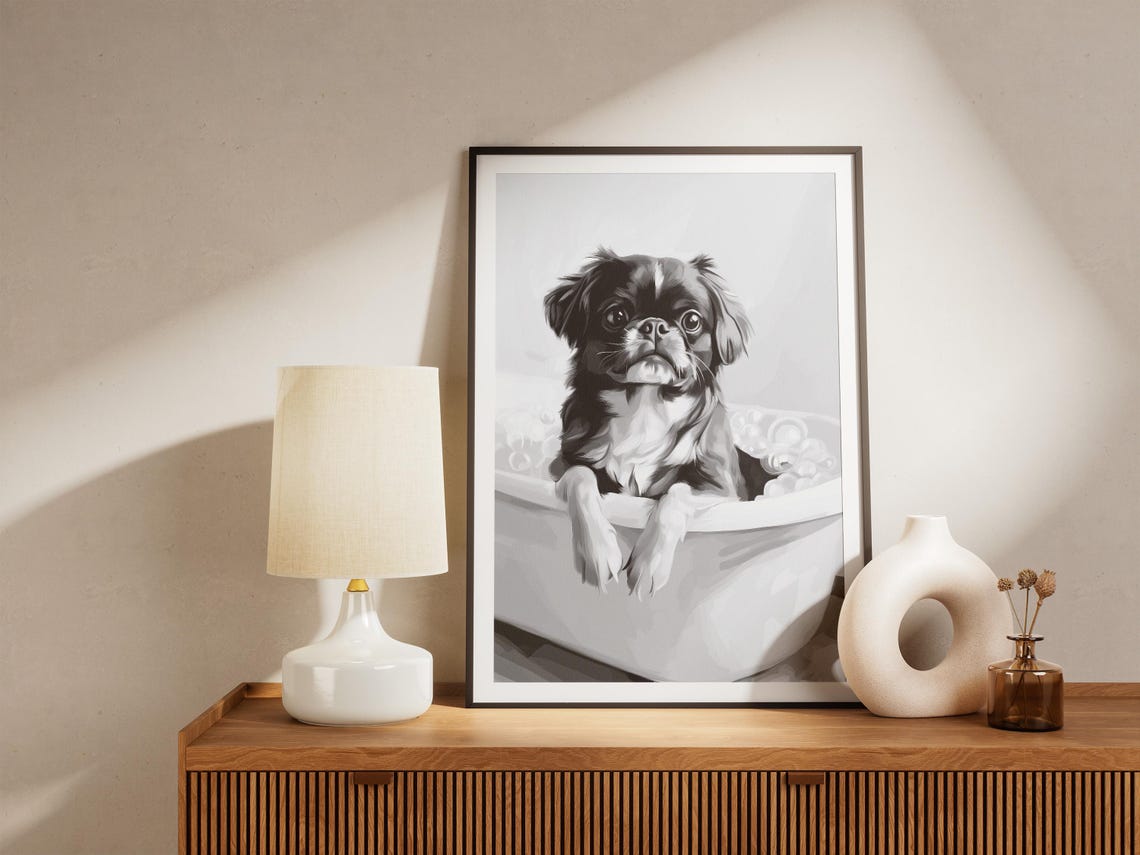 Puppy In Bathtub Poster Black And White Cute Dog Bathroom Decor - Image 4
