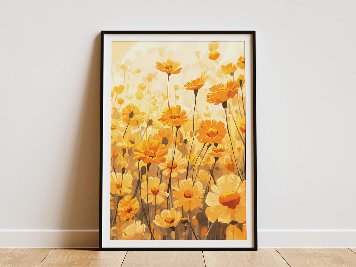 Yellow Marigold Field Backlit Golden Sun Blooms Meadow Poster