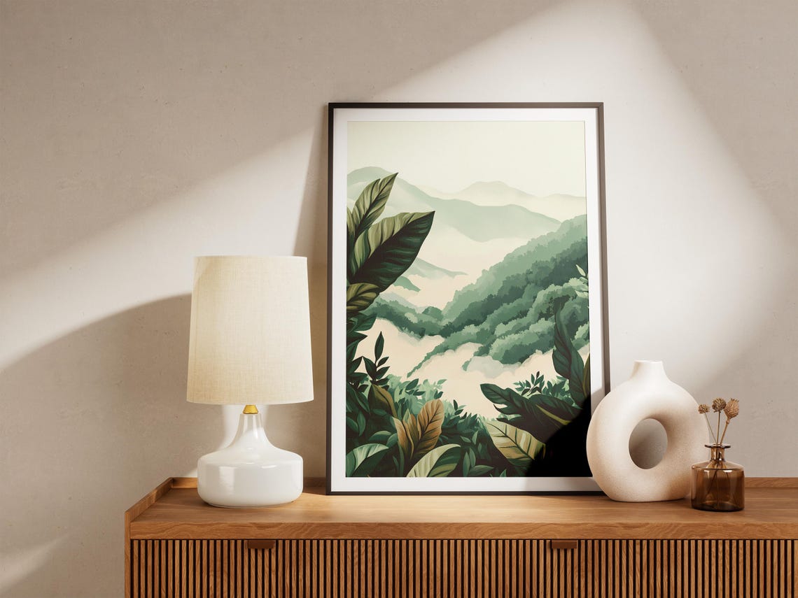 Mist-Shrouded Tea Plantation Hills In Deep Green Botanical Poster - Image 5