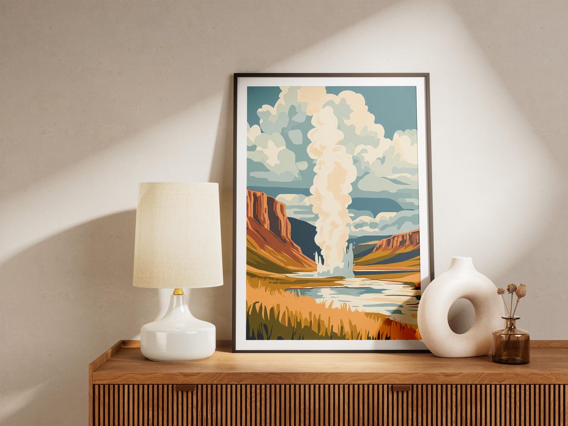 Valley Of Geysers Russia Federation Poster Print Flat Illustration Travel Poster Landscape Art Nature Print Geothermal Area Russian - Image 5