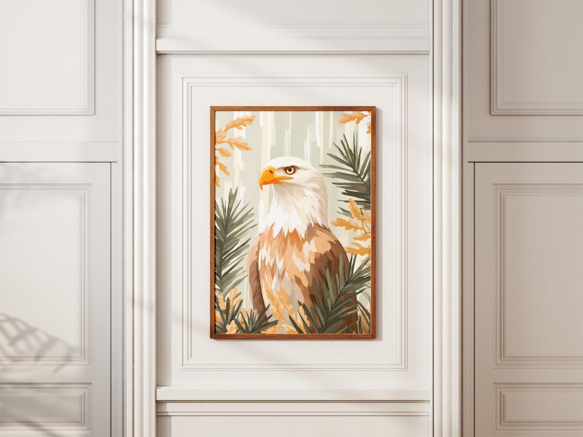 Bald Eagle Portrait with Oak and Palm Leaves Wildlife Poster - Image 2