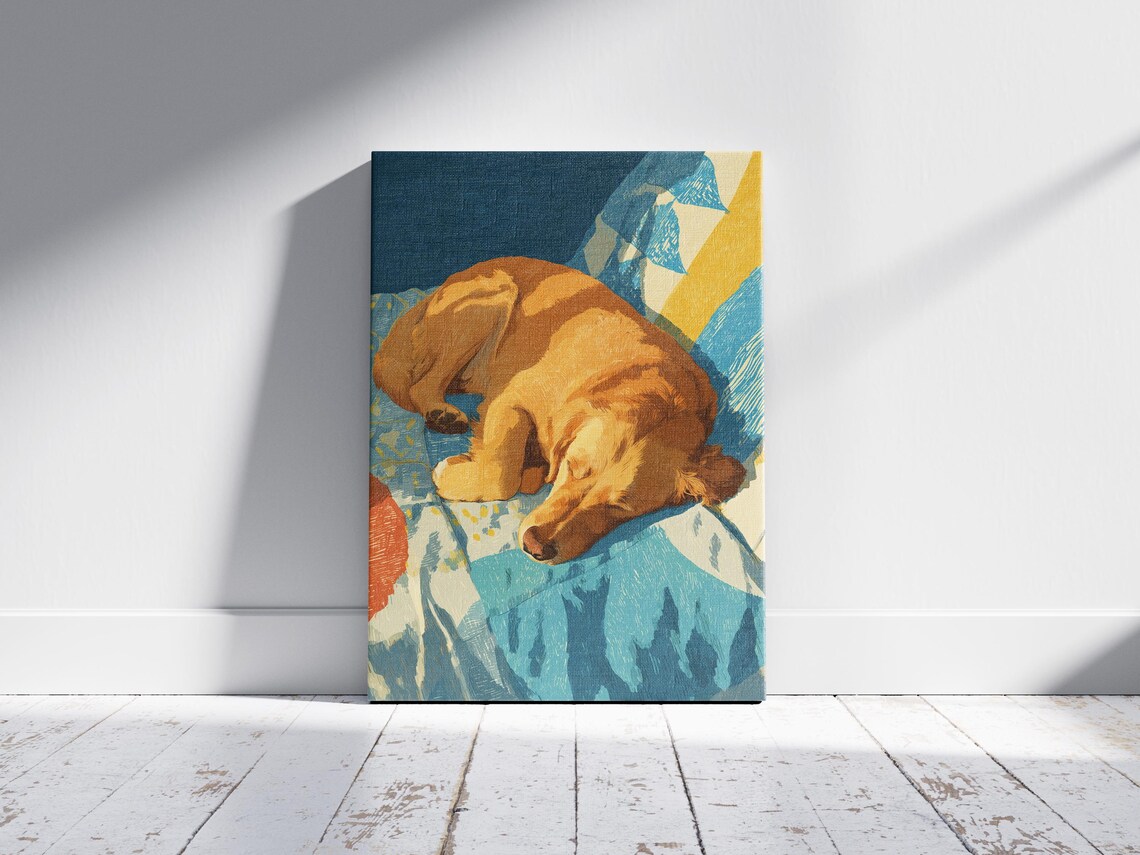 Sleeping Golden Retriever on Quilt Matisse Style Pet Portrait Art Poster - Image 2