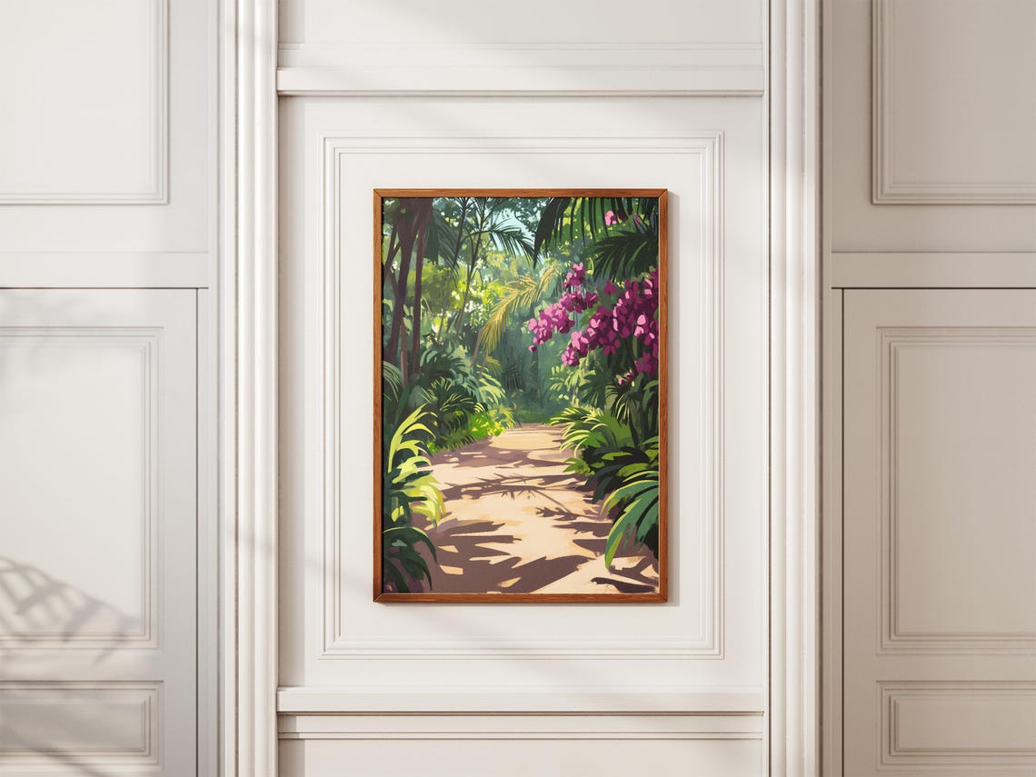 Tropical Jungle Pathway With Magenta Orchids Dappled Light Poster - Image 2