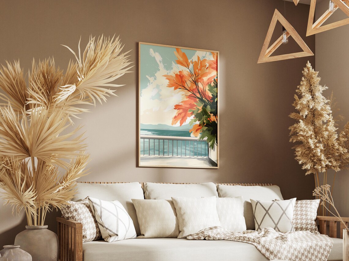Coastal Balcony Overlooking the Sea With Orange Leaves Poster - Image 3