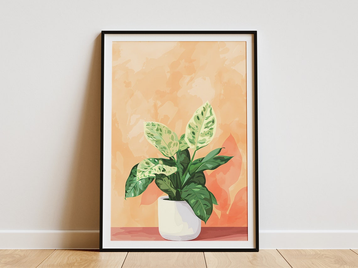Dieffenbachia Dumb Cane Potted Houseplant Peach Botanical Poster