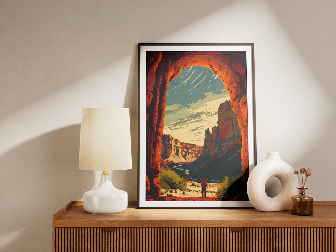 Carlsbad Caverns National Park Hiker Cave Arch Night Sky Vintage Poster - Image 2
