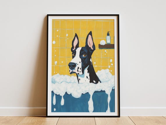 Great Dane Dog Art Print Bathroom Wall Decor Funny Poster In Tub Cute Animal Pet Lover Gift Canine