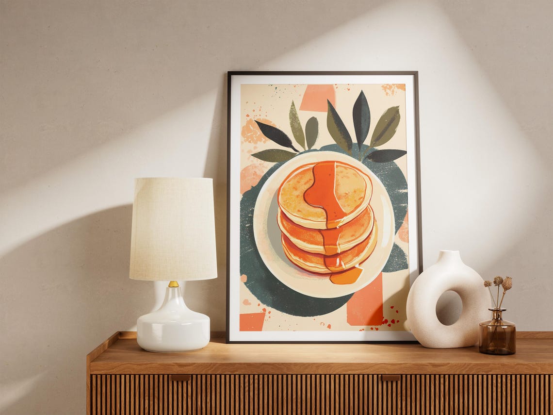 Stacked Pancakes with Syrup Retro Botanical Breakfast Poster - Image 5