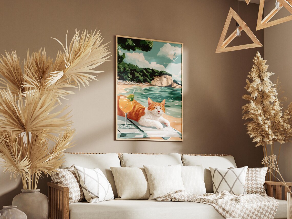 Orange Tabby Cat Beach Summer Cocktail Vacation Poster - Image 3