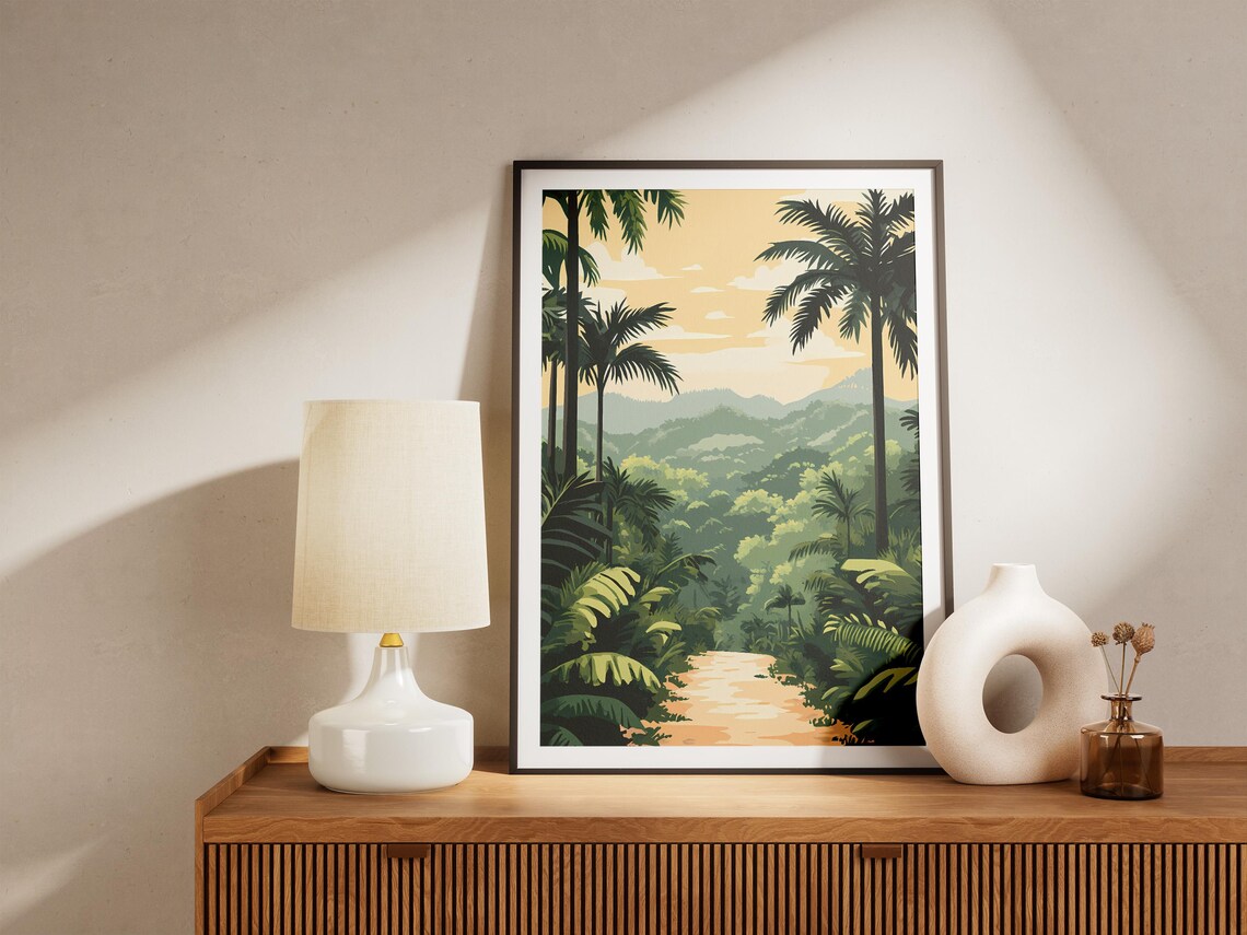 Tropical Rainforest Trail Palm Trees Golden Hour Jungle Poster - Image 5